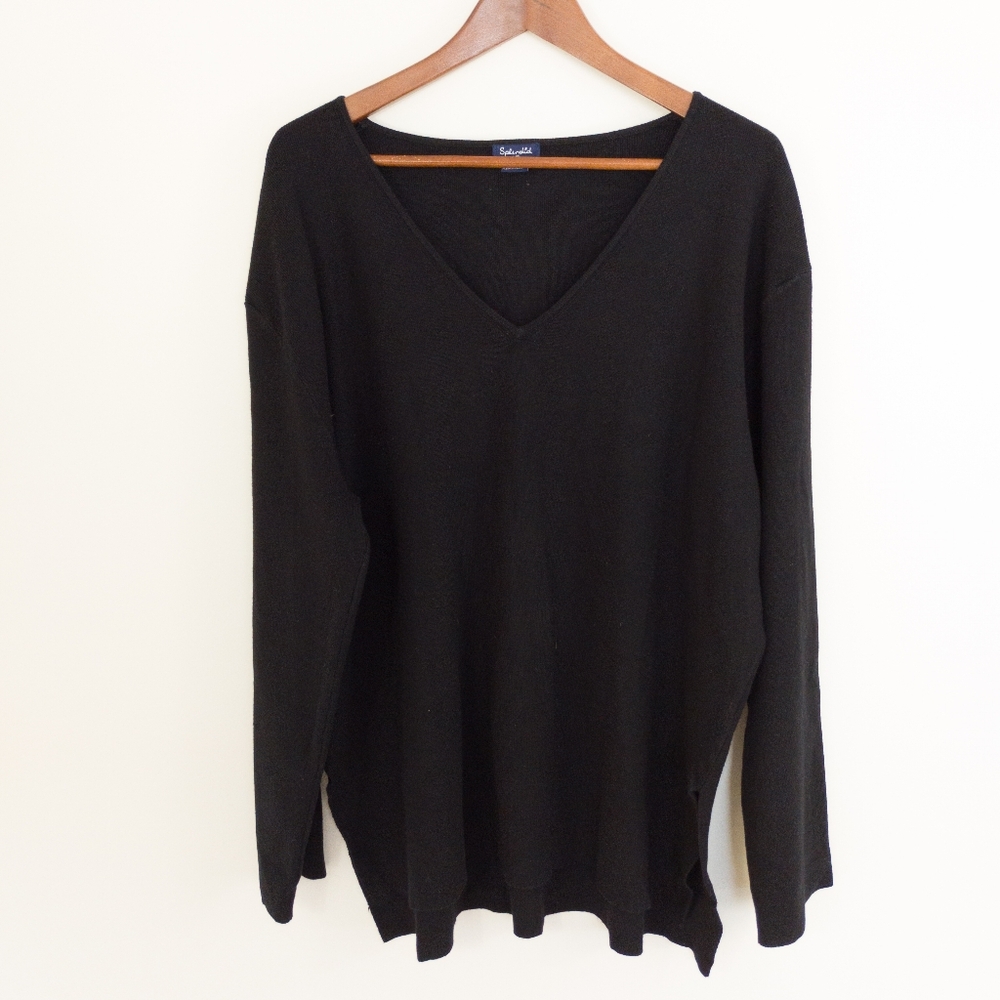 Splendid V Neck Relaxed Fit Sweater Black Size Large